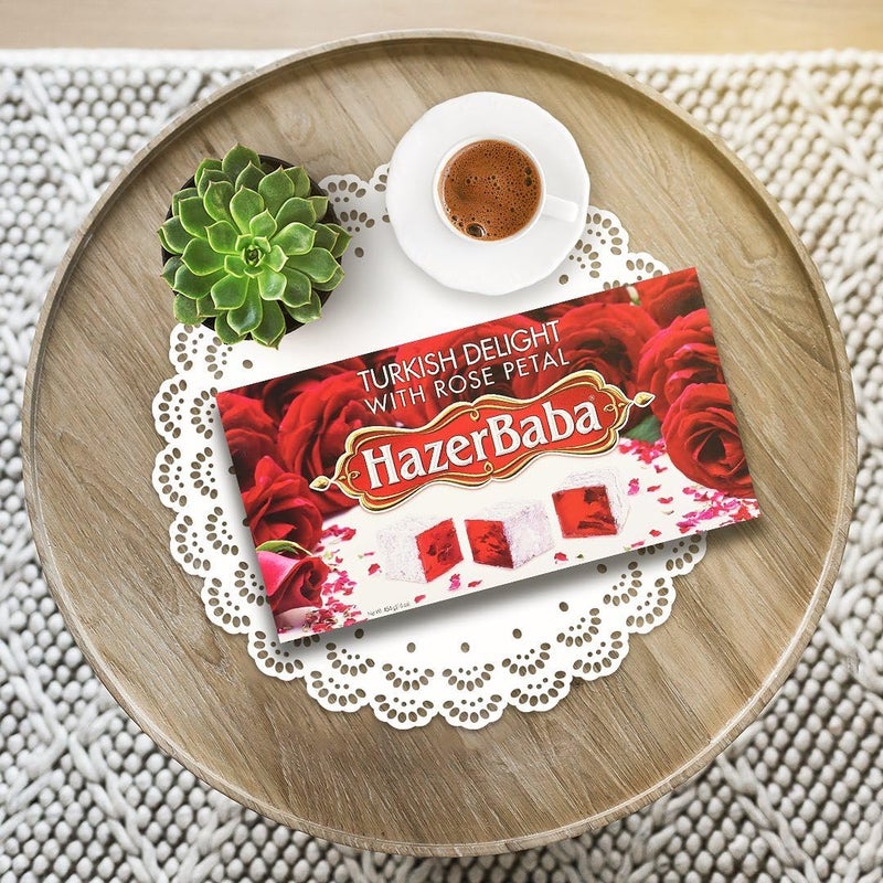 HazerBaba Hazer Baba Turkish Delight Candy with Rose Petals, Gourmet Snack Box, Traditional, Vegan Snack, Turkish Lokum, Unique Sweets, Loukumi, Delicias Turcas, Halal, Kosher, 16oz (454g) - Image 3